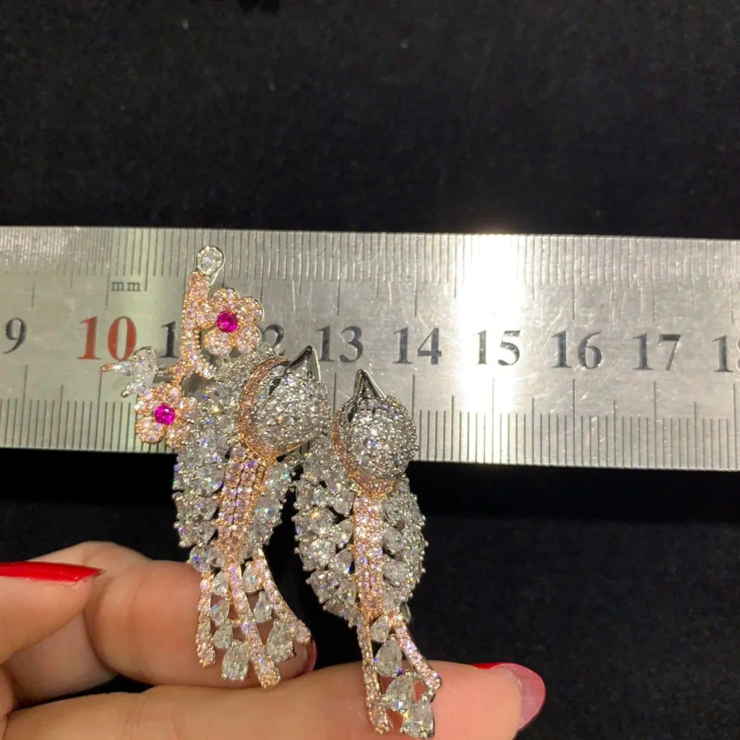 copper with cubic zircon birds brooch pin pink yellow multi color single double birds fashion women & men jewelry free shipping