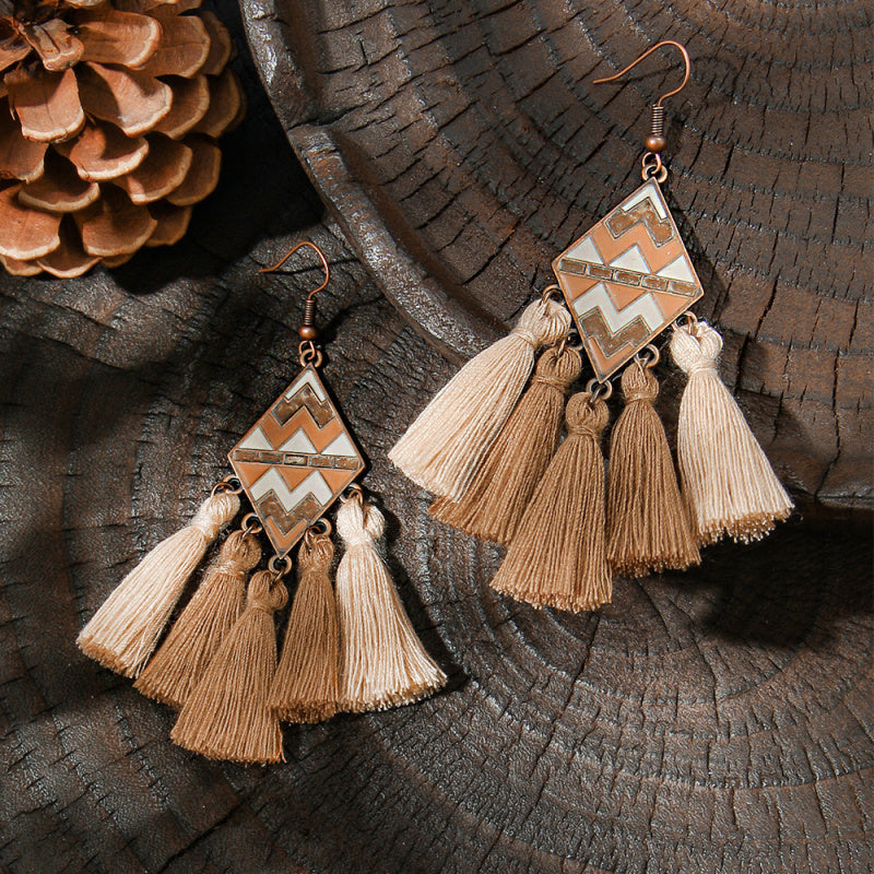 Earrings Bohemian Hair Long Tassel Shell Horn Sunflower Earrings