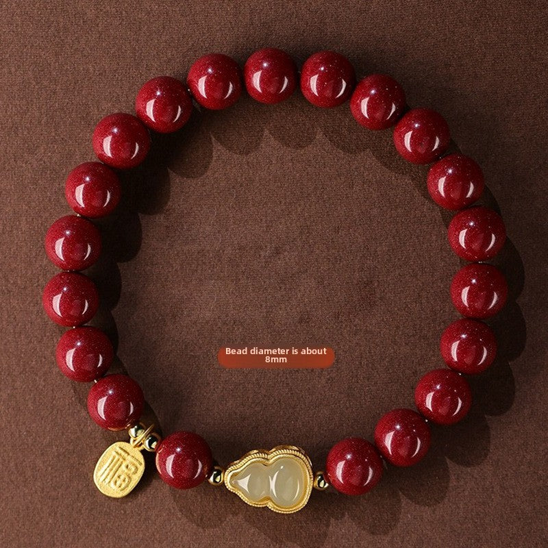 Purple Gold Sand Cinnabar Jade Gourd Bracelet for Men and Women Cinnabar Fortune Pendant Bracelet