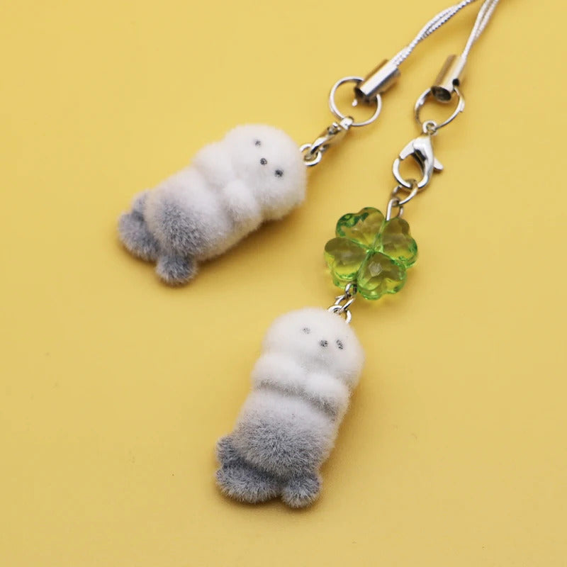 Ins Style Cute Seal Shape 3D Keychain Phone Charms Strap Kawaii Plush Flocking Pendant for Airpods Schoolbag