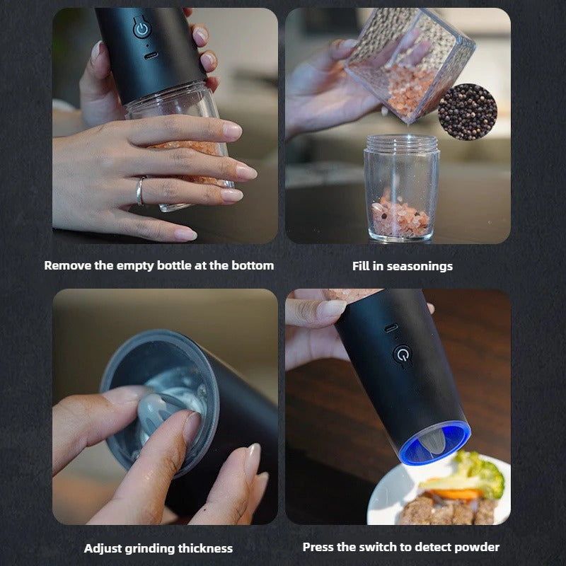 USB Rechargeable Electric Salt and Pepper Grinder Adjustable Coarseness Large Capacity Auto Spices Grinders Kitchen Cooking Tool