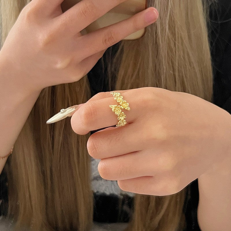 Sand Gold Opening Adjustable Frosted Ring Women's Fashion Sweet Light Luxury Niche Exquisite Ring Ancient Design