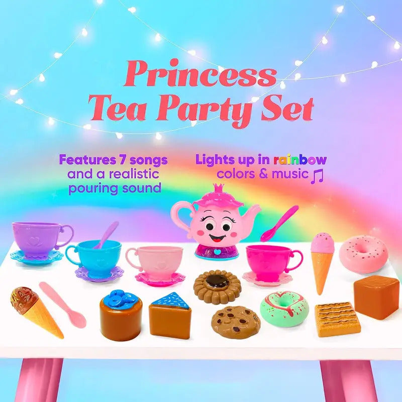 23 PCS Tea Party Set for Toddler Little Girls 3-5 with Teapot Tea Cup Music & Light Play Food Toy Kitchen Accessories for Kids