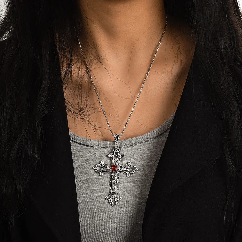 Y2K Punk Cross Pendant Necklace for Women Gothic Clavicle Vintage Chain Choker Necklace Aesthetic Party Gifts Fashion Jewelry