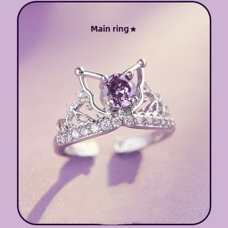 Couple's Ring Love About Kulomi Ring Opening Adjustable Inlay Purple Diamond Fashion All-match Elegant