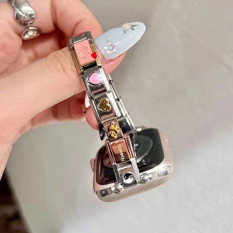 Fashion Pet Heart Flowers Sun Moon Zircon Gold Color Italian Charm Links Stainless Steel Fit 9mm Bracelet Jewelry DIY Making