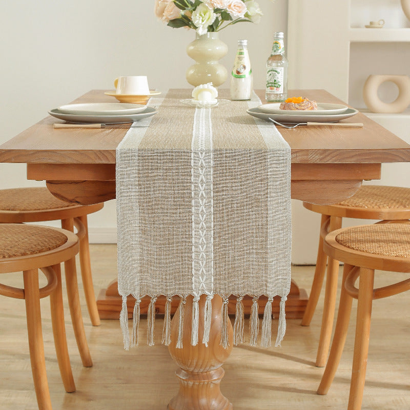 Cross-Border Trade Supply American Style Table Runner Cotton Linen Tablecloth Handmade Tassel Coffee Table Mat Home Long Table Decoration Cloth