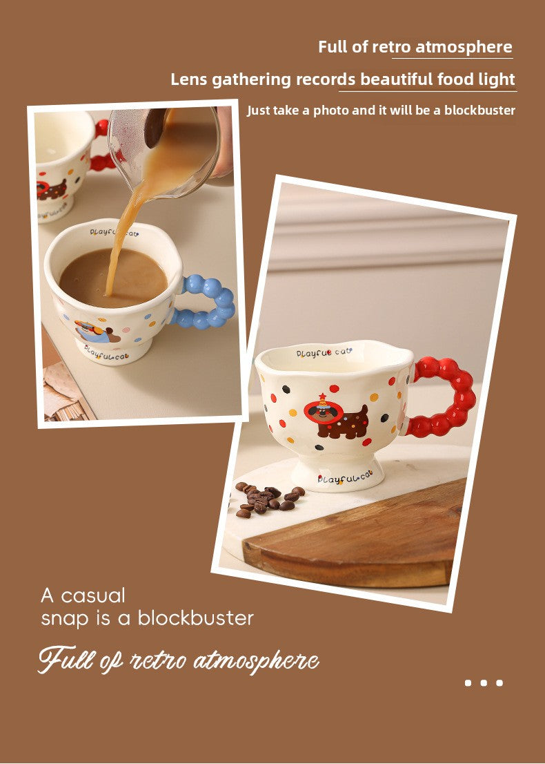 Cute Wave Point Ceramic Cup Mug Home Coffee Cup Couple Cartoon Creative Water Cup Ceramic Breakfast Cup