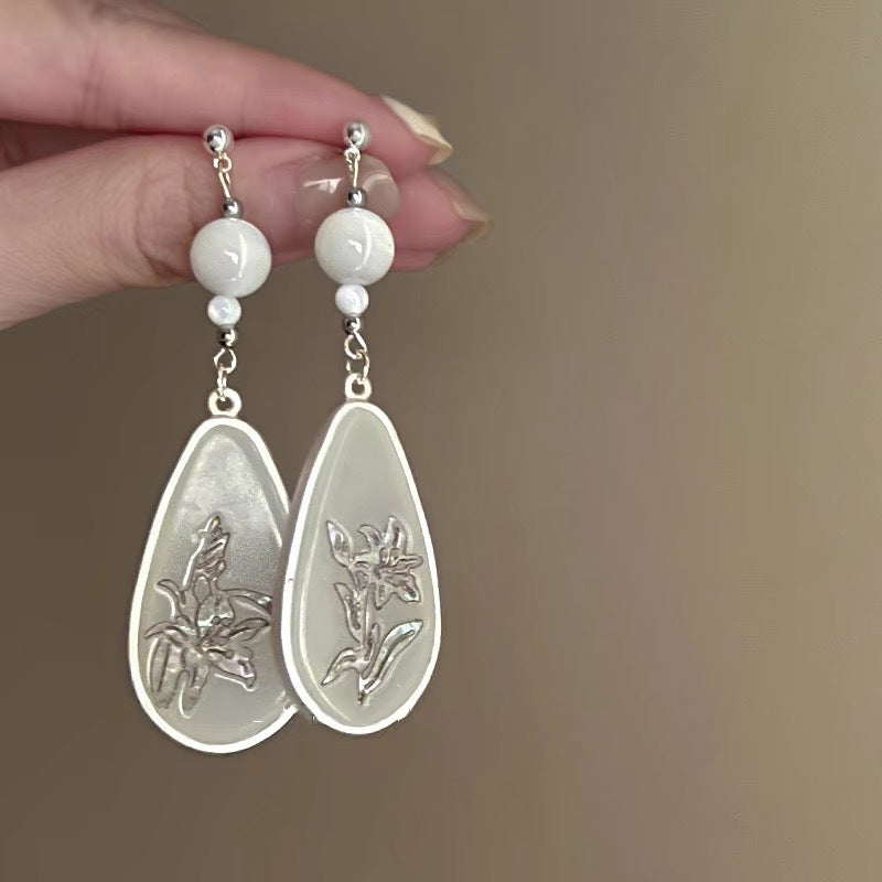 Silver Needle Inlaid with Diamonds and Pearls Flower Tassel Earrings Niche Style Atmosphere Earrings Fashionable Light Luxury High-end Earrings