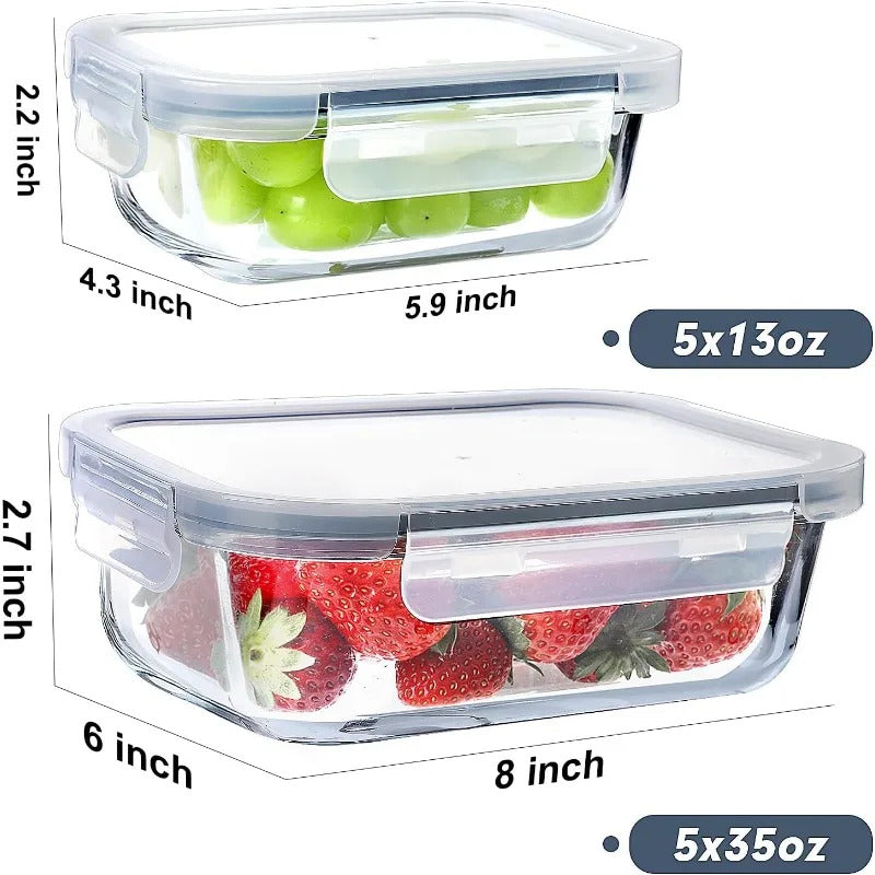 10 Packs Glass Food Storage Containers with Lids, Glass Meal Prep Containers, Airtight Glass Lunch Containers, Freezer, Oven
