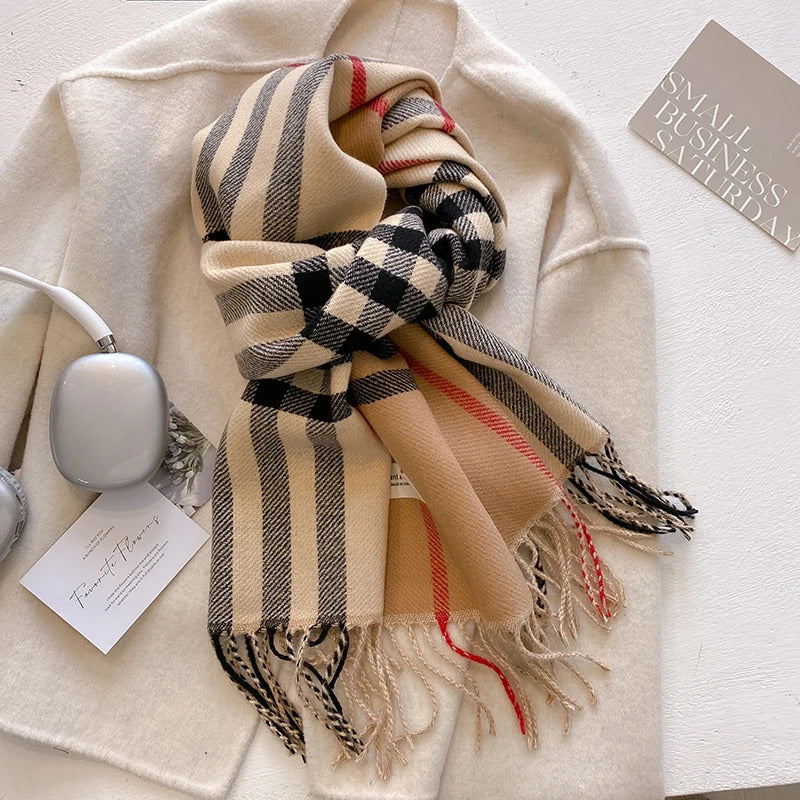 New Autumn Winter Fashion Cashmere Plaid Design Scarf Men Women Warm Thickening Shawl Neckerchief Scarves Bufanda Tassel 2024