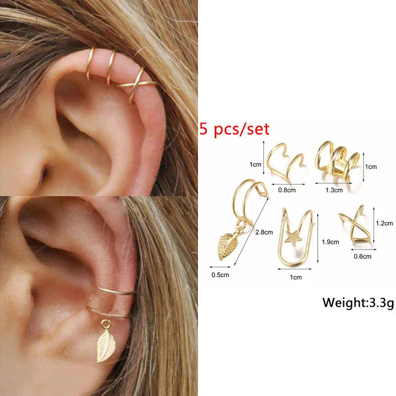 New Gold Color Metal Ear Cuff Non-Piercing Ear Clips Fake Cartilage Earrings Clip Earrings For Women Men Wholesale Ear Jewelry