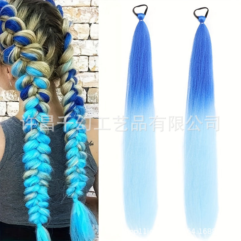 Children Girl Rubber Band Ponytail Wig Boxing Braid Color Elastic String Braid Ponytail Wig Connecting Braid