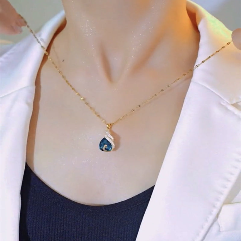 Blue Peacock Crystal Necklace for Women New Short Clavicle Chain Choker
