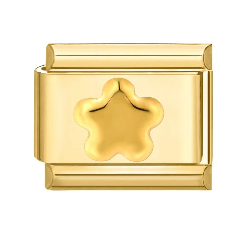 Fashion Pet Heart Flowers Sun Moon Zircon Gold Color Italian Charm Links Stainless Steel Fit 9mm Bracelet Jewelry DIY Making