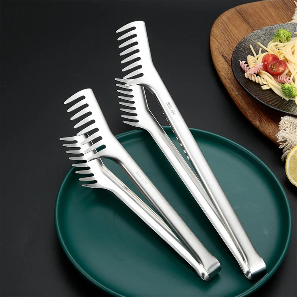 9 Inches 304 Stainless Steel Pasta Tongs Food Clip Steak Bread BBQ Meat Salad Picnic Party Kitchen Baking Cooking Tools