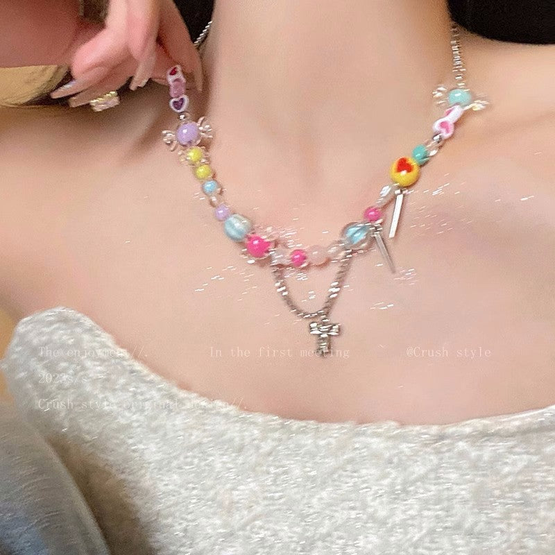 2025New Dopamine Color Apple XINGX Beaded Necklace Internet Celebrity Light Luxury Minority Summer Colorful Clavicle Chain