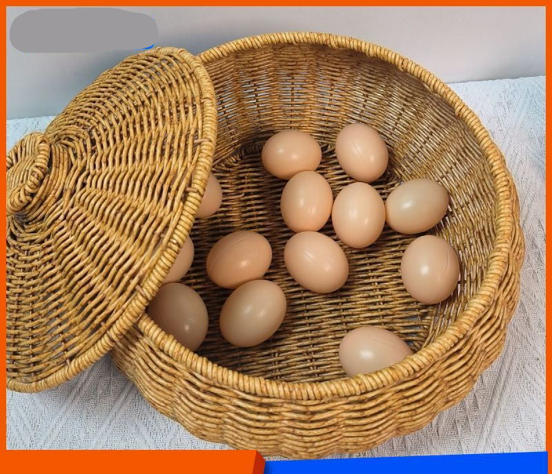 Egg Basket Steamed Bun Basket Rattan Storage with Lid Handmade Woven Living Room Fruit Round