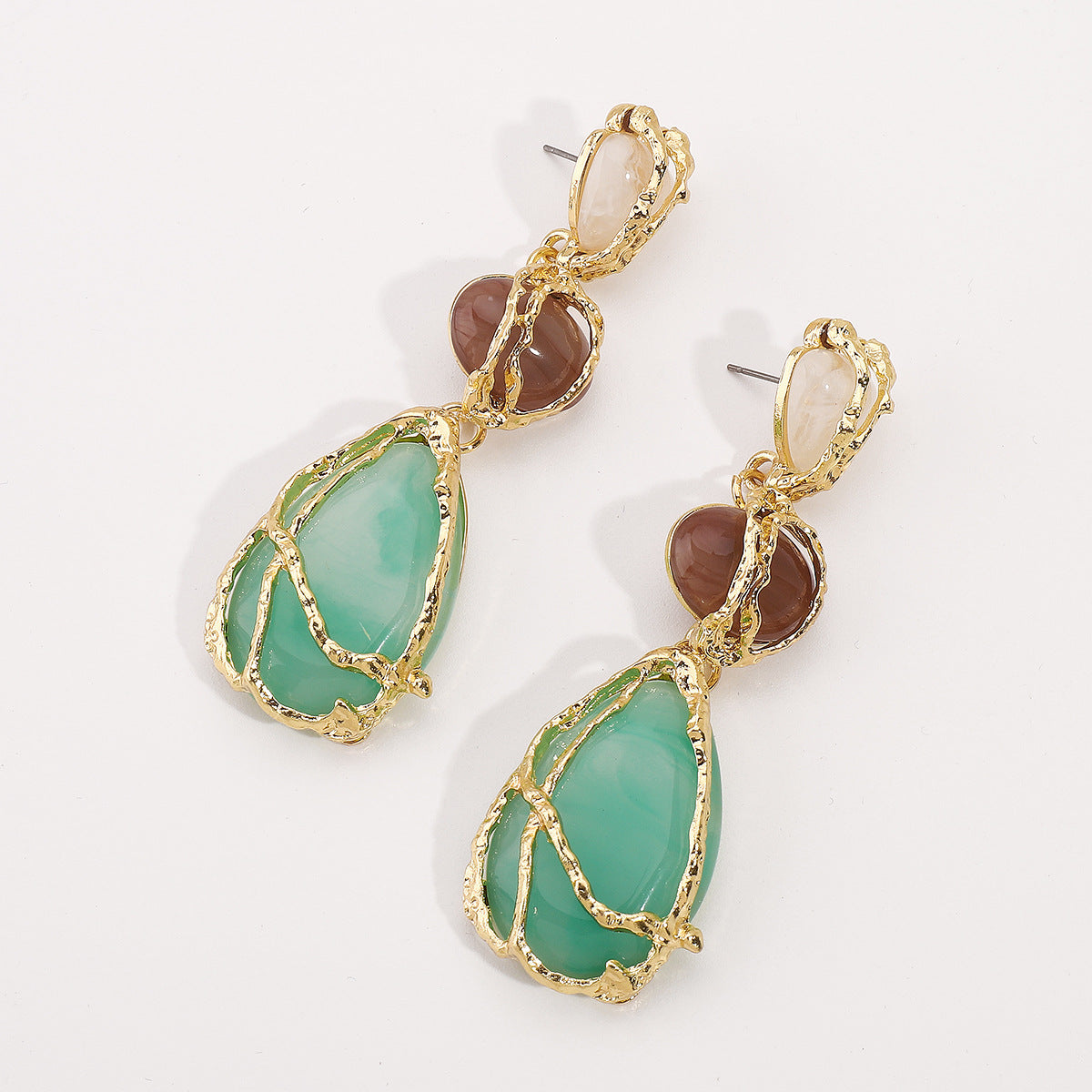 E12870 European and American Style Personality Acrylic Alloy Mesh Drop Earrings ZA Light Luxury High-end Water Drop Geometric Earrings