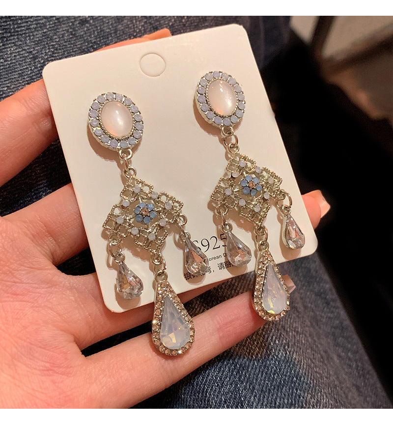 Ancient Style Color-Retaining Gold-Plated Imitation Jade Niche Design Retro Earrings Birthday Gift