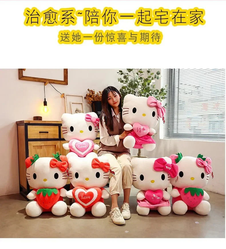 22cm Sanrio KT Cat Plush Toys Kawaii Strawberry KT Cat Plush Doll Home Decor Plushie Toy Girl Birthday Gift