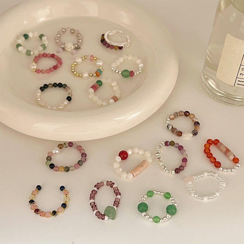 Color Crystal Beaded Ring Niche Design High-grade Finger Ring Light Luxury Elegant All-match Ring Accessories