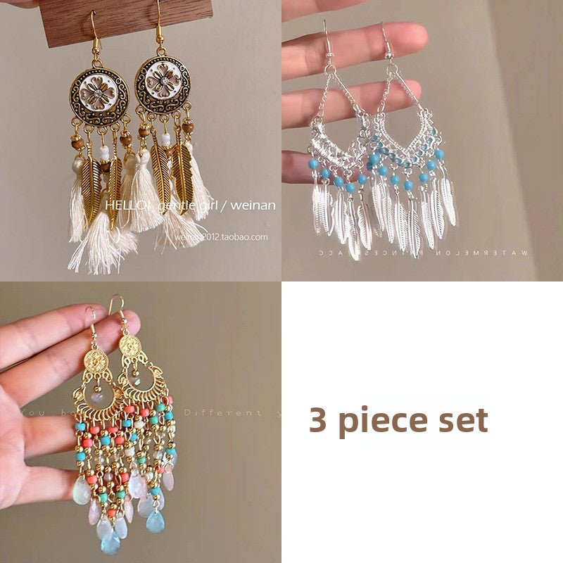 Bohemian Style Earrings Chinese Retro Style Niche Light Luxury Ear Drops Ear Hooks Vacation Style Earrings for Women