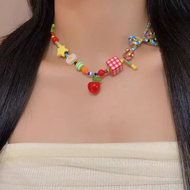 2025New Dopamine Color Apple XINGX Beaded Necklace Internet Celebrity Light Luxury Minority Summer Colorful Clavicle Chain