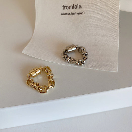 Metal Chain Magnetic Hoop Earrings for Women, Simple Versatile Elegant Non-Pierced Round Earrings, Minimalist Style Ear Jewelry