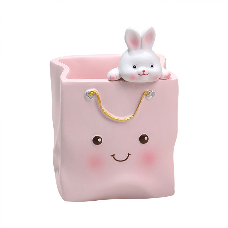 Cute Pen Holder Handmade Ornament High-end Creative Office Desk Decoration Pen Box Resin Figurine Office Gift