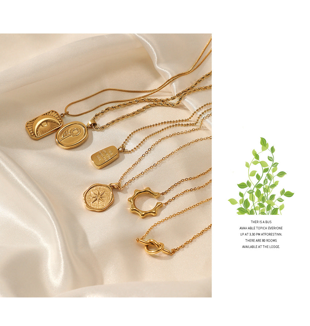 French Retro Braided Star Moon Stainless Steel Necklace Personality Fashion Women's Metal Pendant Titanium Steel Necklace