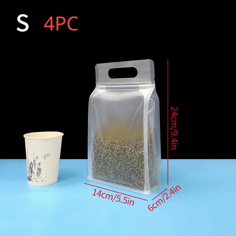 4PC PET Food Storage Bag Stand Up Zip Shut Bags Reusable Ziplock Saran Wrap Plastic Bags Leakproof Food Fresh-keeping Packaging