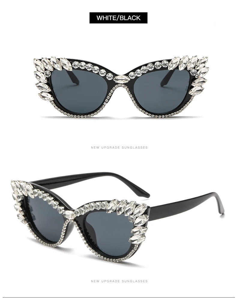 New Personality Fashion Cat Eye Colorful Big Diamond Glasses Droplet shaped Sunglasses Cat Eye Diamond Sun Glasses