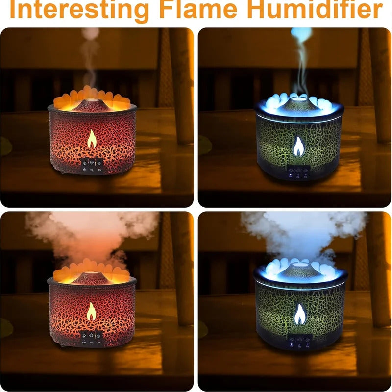 Volcanic Flame Aroma Diffuser With LED Night Light Portable Essential Oil Humidifier  Auto Shut-Off  2 Color Modes For Home