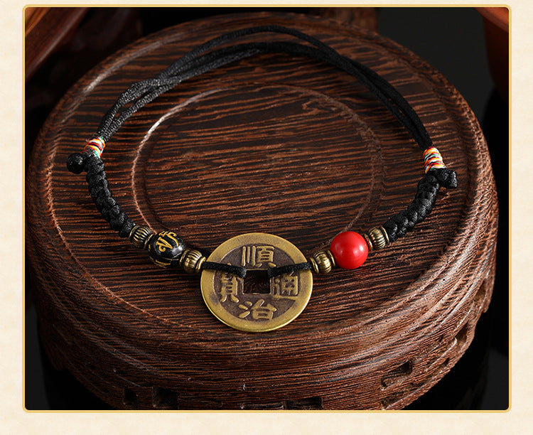 Five Emperor Coins Woven Bracelet Pure Copper Copper Coins Woven Five Emperor Coins Qianlong Copper Coin Bracelet Red String