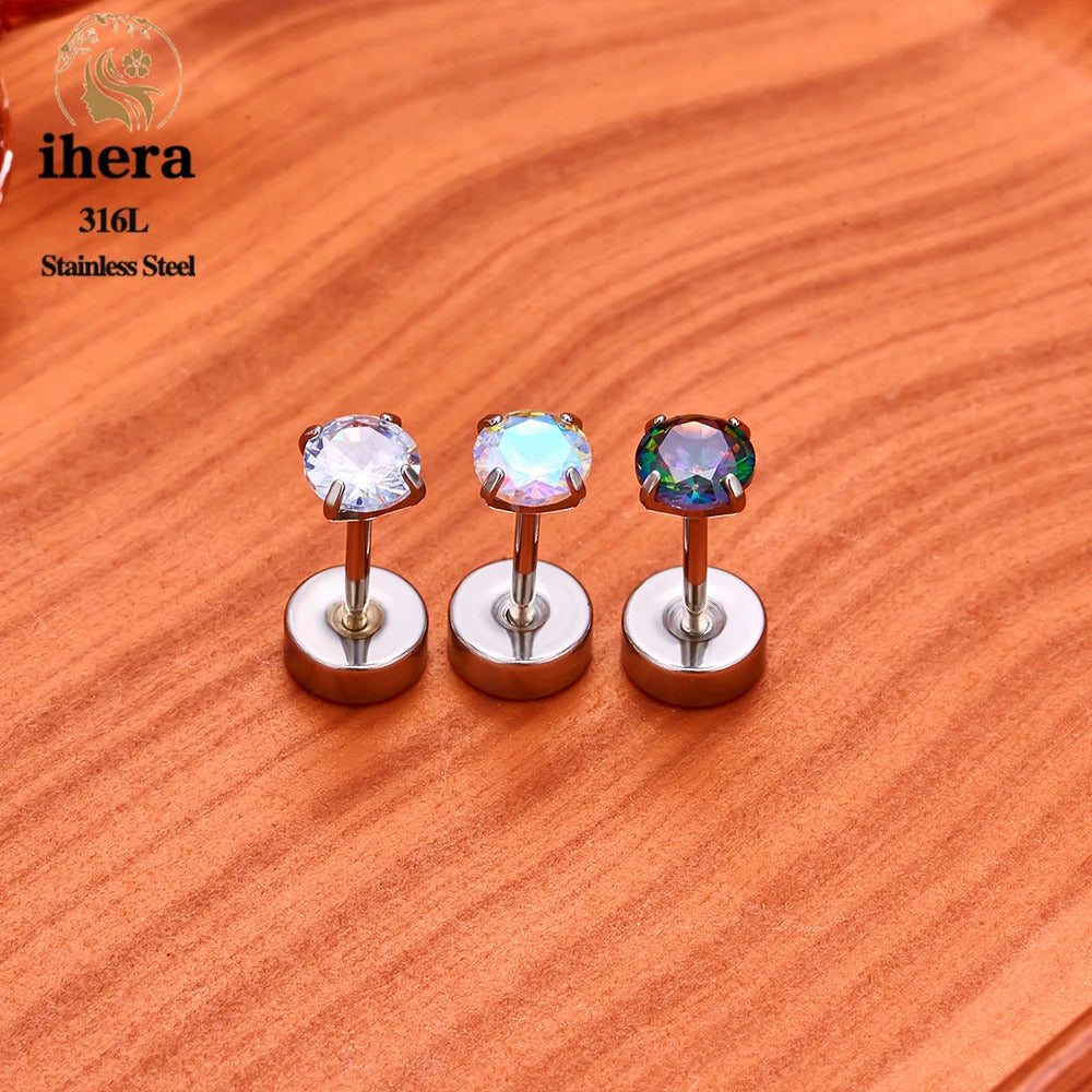 2/10PCS Stainless Steel 4 Prong Ear Studs Earrings Round Crystal Zircon Women Men Tragus Cartilage Piercing Fashion Jewelry