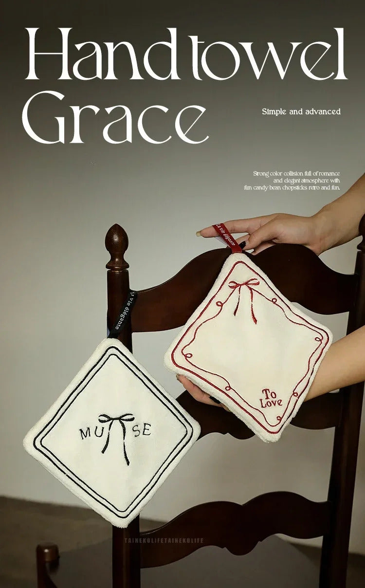 Double-layered Bow Pattern Thick Hand Towel Cleaning Cloths  Absorbent Hanging Towel Home Decoration Kitchen Accessories