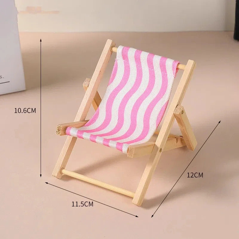 Hot Labubu Wooden Beach Chair Mini Doll Folding Chair Toy Phone Stand Desktop Cute Creative Decoration Photo Props Idol Gifts