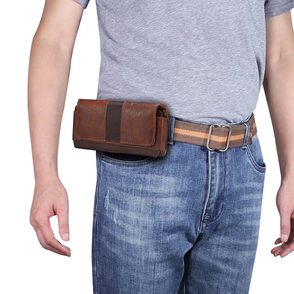 Universal Leather Mobile Phone Waist Bag For iPhone 15 14 13 12 Pro Max Samsung Huawei Xiaomi Men Belt Clip Cover With Card Slot