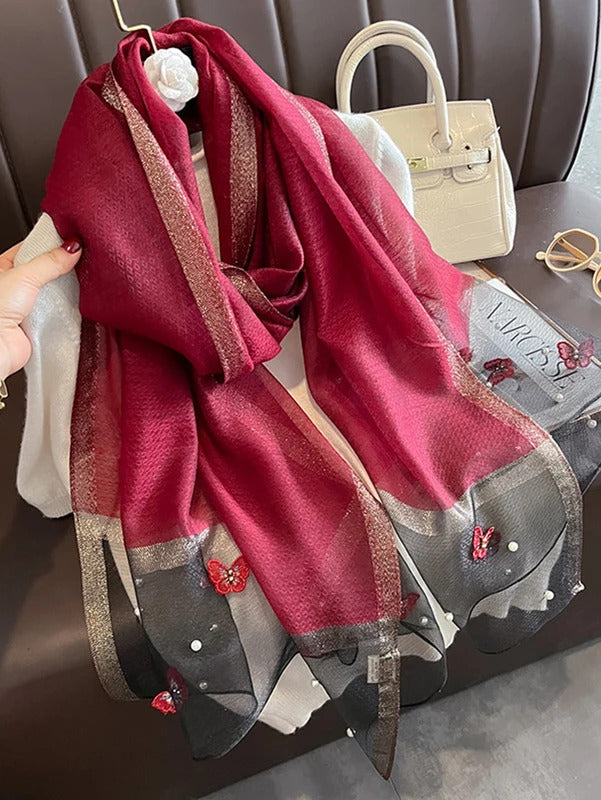 Fashion Floral Design Embroidery Silk Scarf Women Hijab Female Foulard Pashmina Long Beach Stoles Shawl Wrap Scarves Bandana