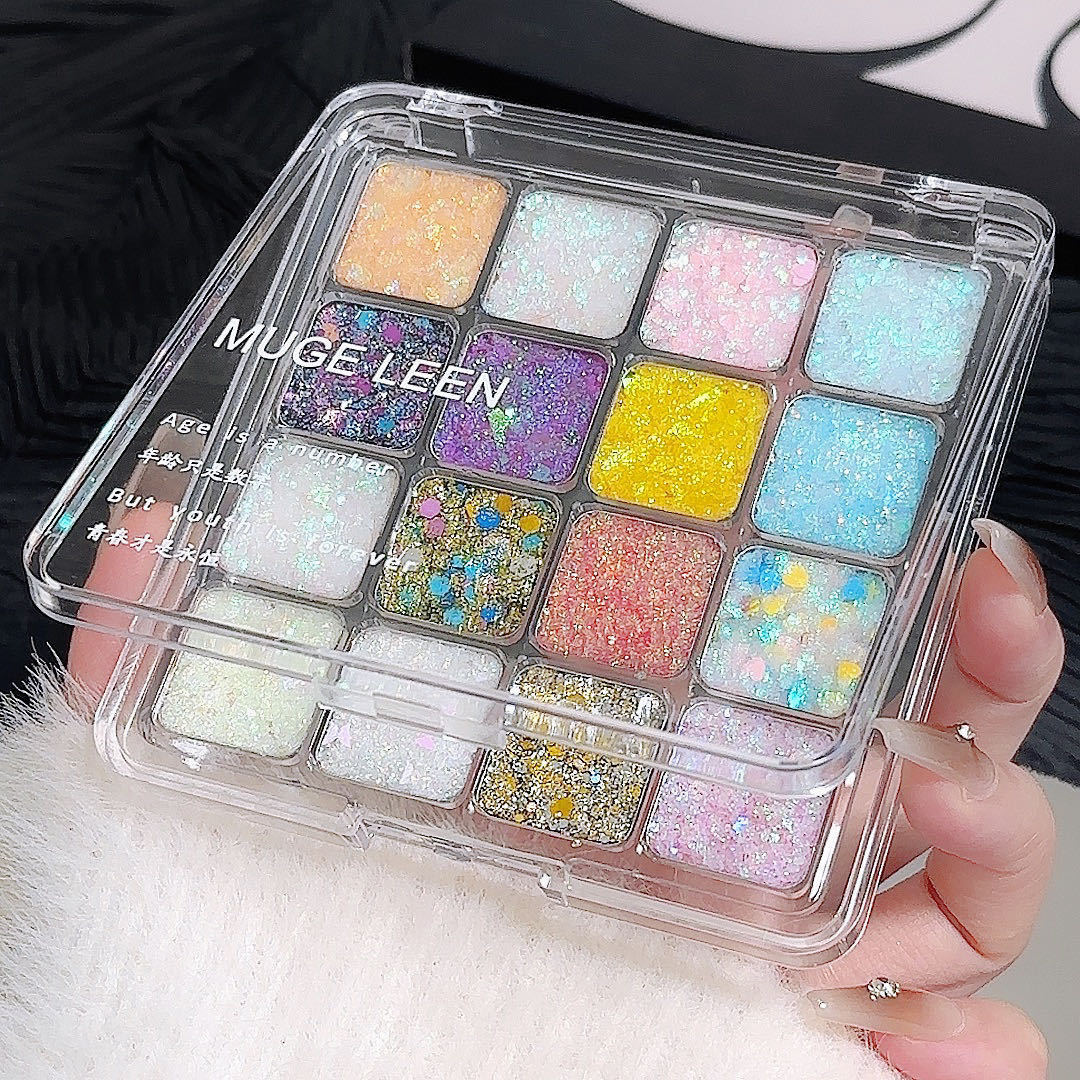 MUGE LEEN Sixteen Colors Mermaid Glitter Eyeshadow Palette Shimmering Sparkling Makeup Performance Mermaid Glitter