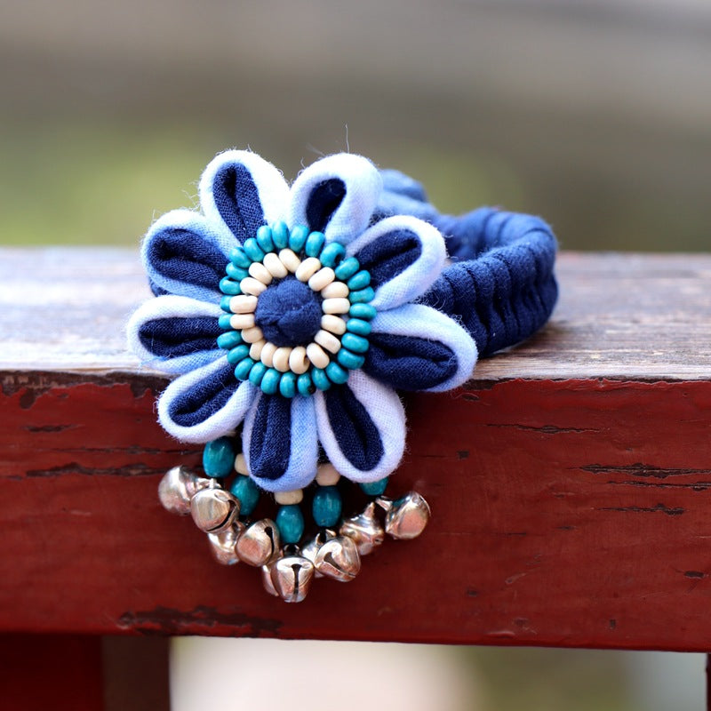 Blue Tie Dye Cloth Bracelet Dali Lijiang Hot Sale Hand-stitched Flower Fabric Bracelet Bracelet