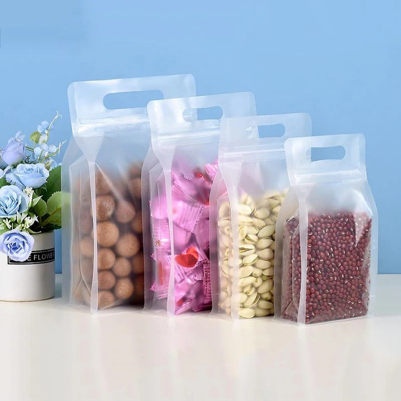 4PC PET Food Storage Bag Stand Up Zip Shut Bags Reusable Ziplock Saran Wrap Plastic Bags Leakproof Food Fresh-keeping Packaging