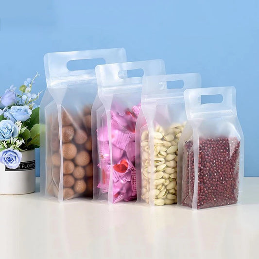 4PC PET Food Storage Bag Stand Up Zip Shut Bags Reusable Ziplock Saran Wrap Plastic Bags Leakproof Food Fresh-keeping Packaging