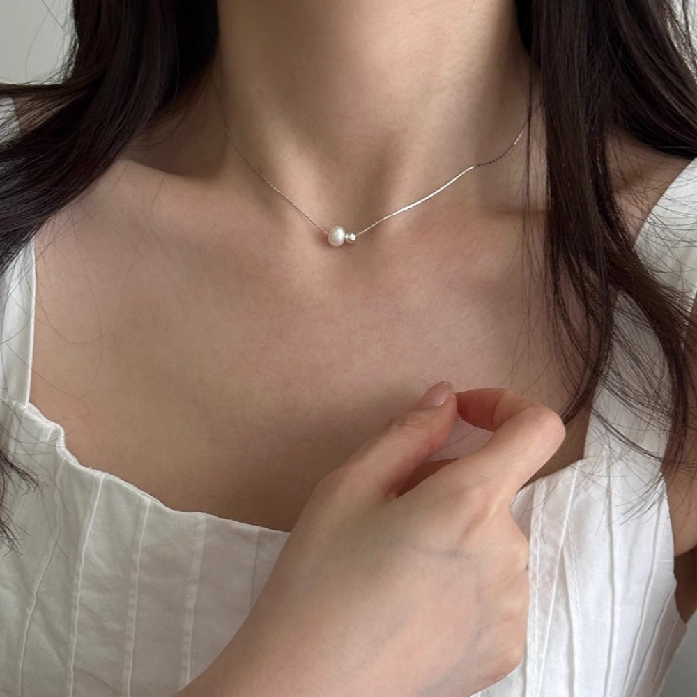 Li Luo New S925Sterling Silver Pearl Necklace Accessory for Women, Non-Fading, High-End Feel, Versatile Spring/Summer Clavicle Chain Wholesale