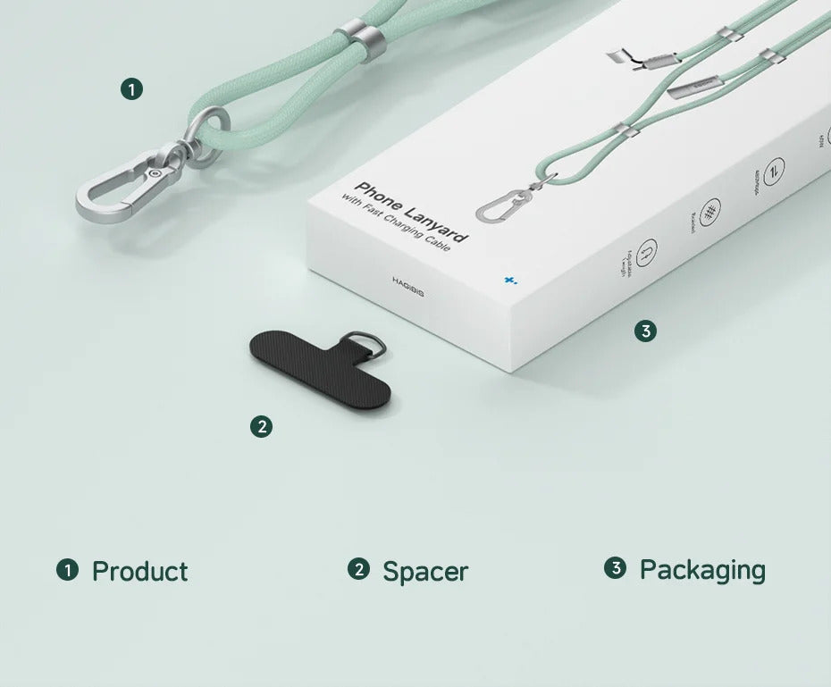 Hagibis Universal Phone Lanyard USB C Cable 2 in 1 Phone Strap C to C/C to L Charging Cord for iPhone 15 14 Pro Max Most Phones