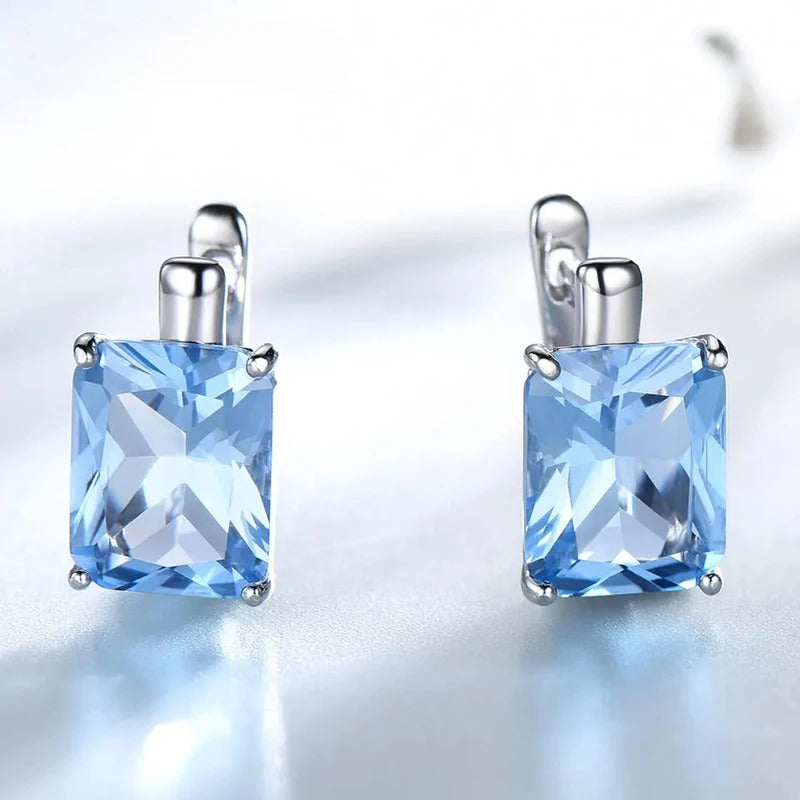 925 Sterling Silver  Sky Blue Topaz Gemstone Clip On Earrings  Solid  For Women Party  Birthday  Fashion Fine Jewelry Gift