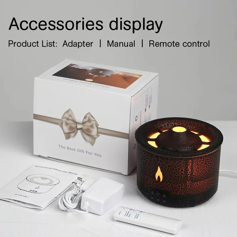Volcanic Flame Aroma Diffuser With LED Night Light Portable Essential Oil Humidifier  Auto Shut-Off  2 Color Modes For Home