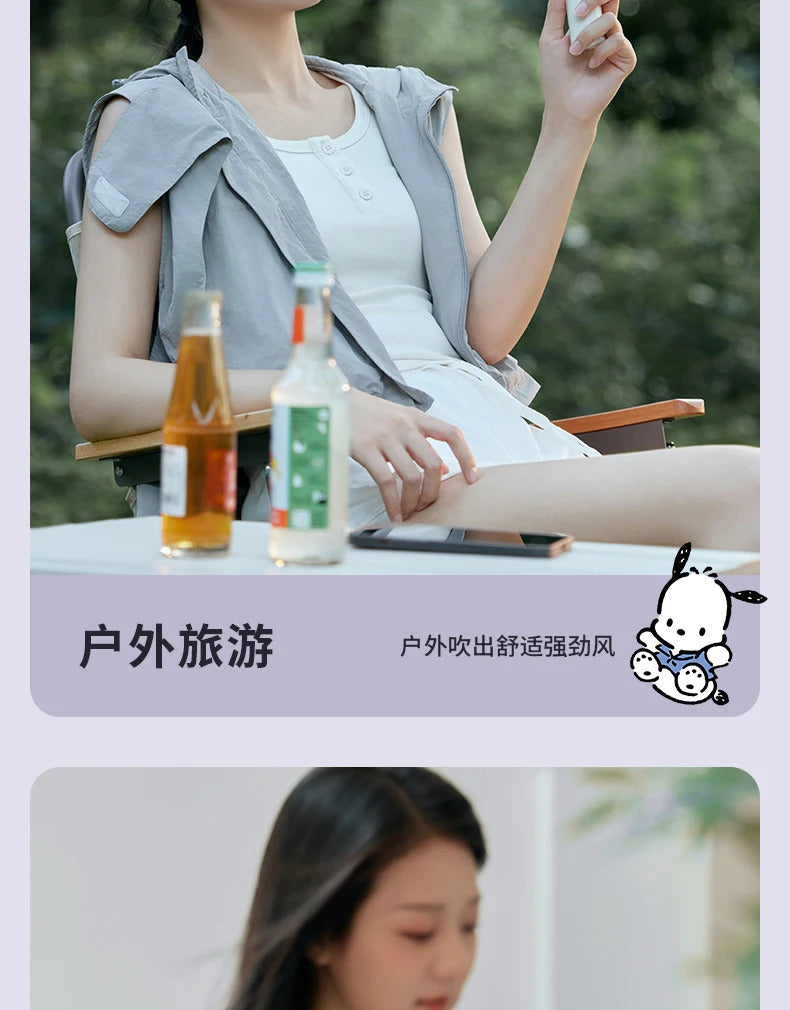 10000 Ma Sanrio Usb Folding Handheld Mini Fan Kuromi Pachacco Portable Hanging Neck Fan Bladeless Ultra-quiet Strong Breeze Fans
