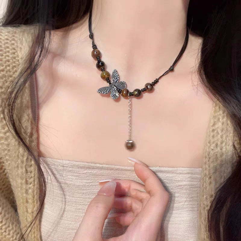 Ceramic Necklace New Chinese Ethnic Style Retro Ceramic Butterfly Beaded Clavicle Chain